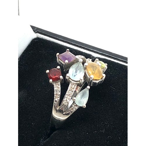 231 - 9ct white gold diamond, citrine, garnet, topaz & amethyst fronted ring (4.4g)