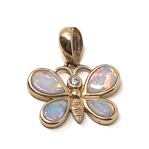 236 - 9ct gold opal & diamond butterfly pendant (1.3g)