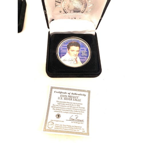 600 - 2, 1995 Elvis Presley one Crown coins Morgan Mint 2002 silver proof and a Elvis Presley one oz Ameri... 