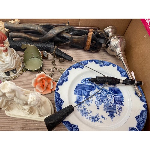 169 - Large selection of collectables to include lady figures, wooden pieces, silver plate etc