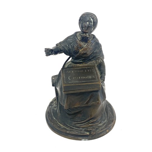 117 - Antique continental Bronze lady figure with lifting box, height approx 5 inches