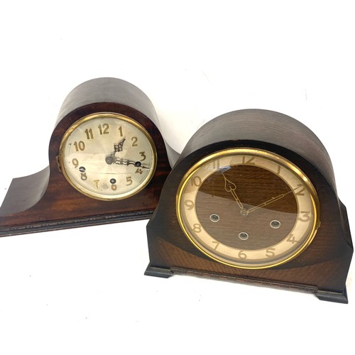 123 - Two three key hole mantel clocks one smiths and one with crack on glass face, untested