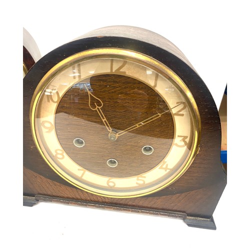 123 - Two three key hole mantel clocks one smiths and one with crack on glass face, untested