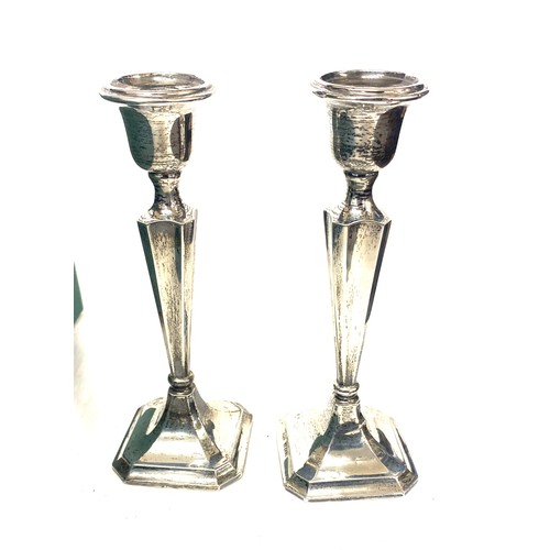 588 - Pair of hallmarked silver candlesticks, Birmingham 1918 markers mark H W Limited, approximate height... 