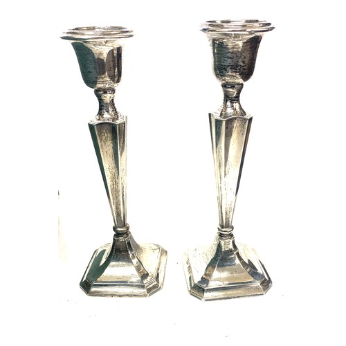 588 - Pair of hallmarked silver candlesticks, Birmingham 1918 markers mark H W Limited, approximate height... 