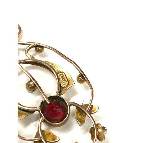 583 - Vintage 9ct gold and garnet seed pearl pendant, approximate weight 1.8g