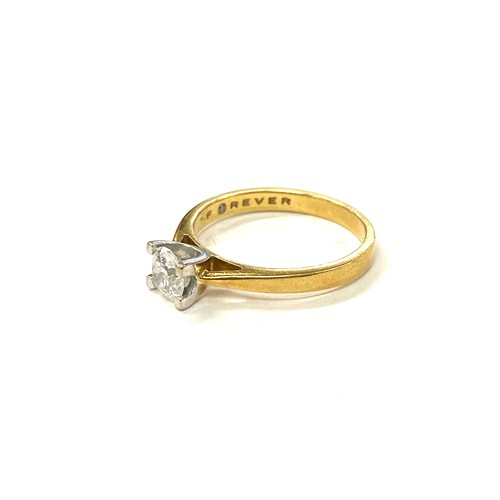 598 - Forever diamonds 18ct yellow and white ladies diamond solitaire ring 0.51ct, clarity S12, with certi... 