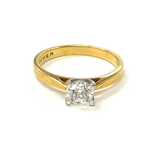 598 - Forever diamonds 18ct yellow and white ladies diamond solitaire ring 0.51ct, clarity S12, with certi... 