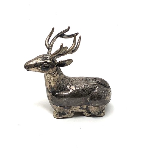 22 - Vintage asian silver Deer pill box hallmarked  to base