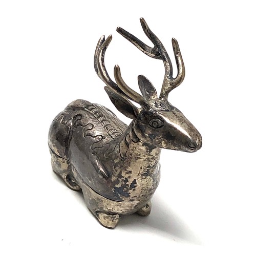 22 - Vintage asian silver Deer pill box hallmarked  to base