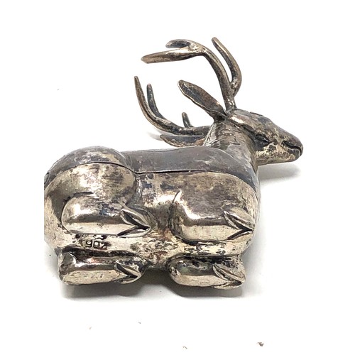 22 - Vintage asian silver Deer pill box hallmarked  to base