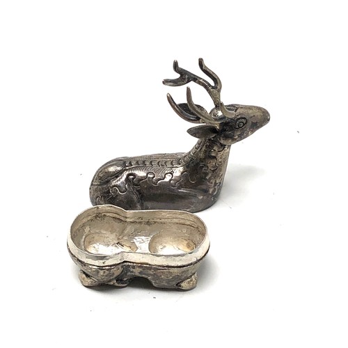 22 - Vintage asian silver Deer pill box hallmarked  to base