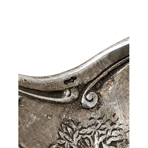 29 - Dutch silver tea caddy spoon embossed scene silver  dutch silver sword hallmark