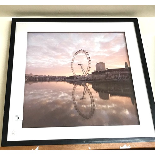 8 - Framed London eye print measures approx 23 inches by 23.5 inches