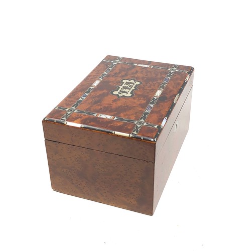 91 - Antique burr walnut inlaid tea caddy