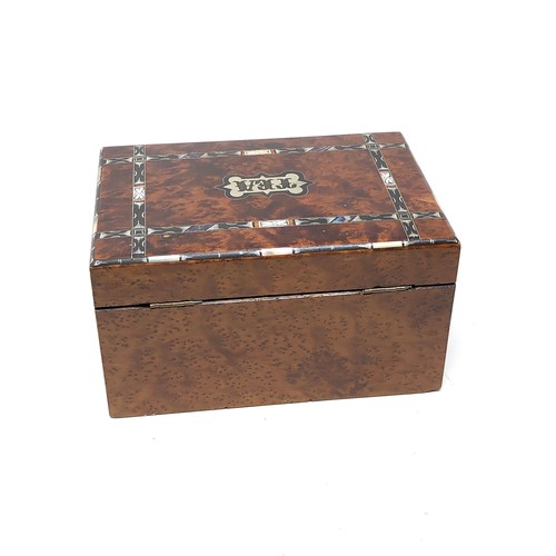 91 - Antique burr walnut inlaid tea caddy