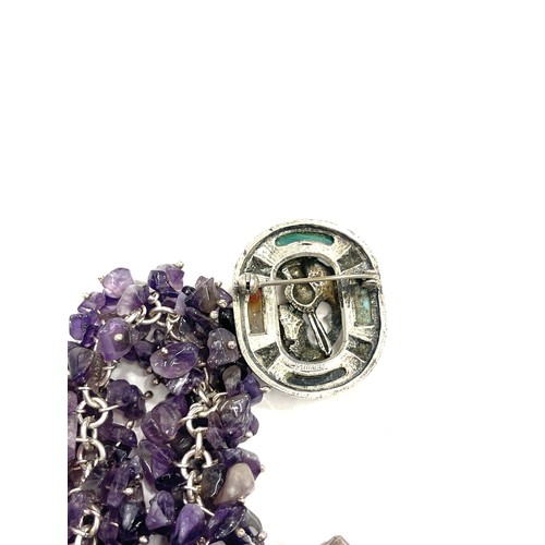 458 - Silver amethyst bracelet and a stone set Scottish agate stone set brooch by miracle