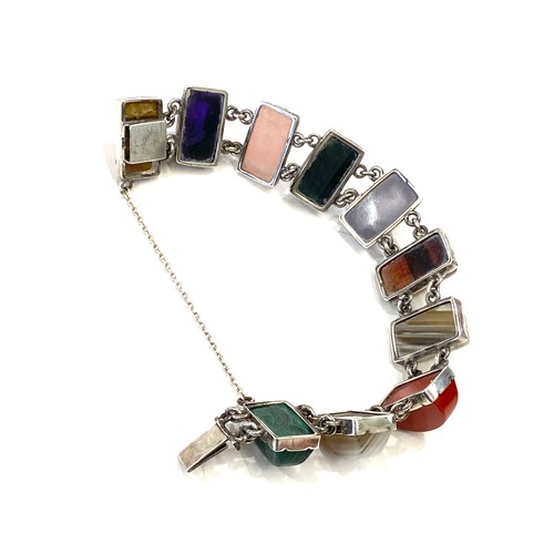 460 - Hallmarked silver agate stone set bracelet