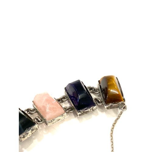 460 - Hallmarked silver agate stone set bracelet