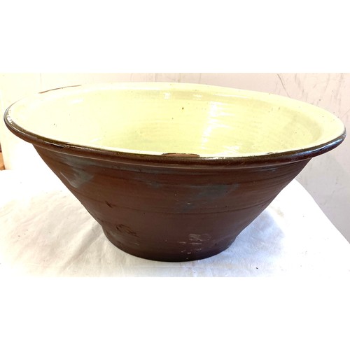 191 - 19th century dairy bowl measures approx 8 inches tall 18 inches diameter