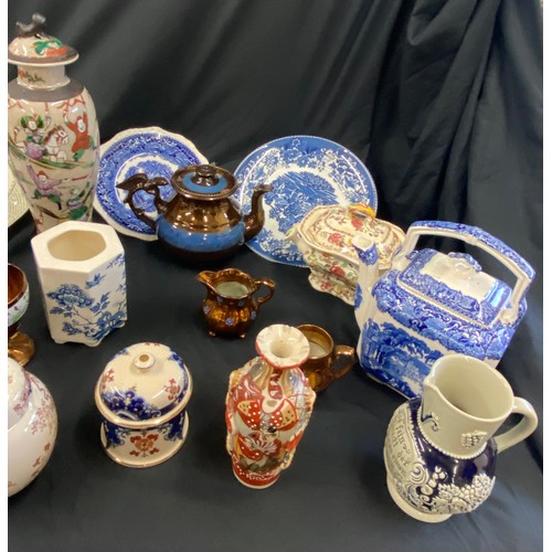 244 - Large selection of miscellaneous pottery includes Lidded vase, Masons etc