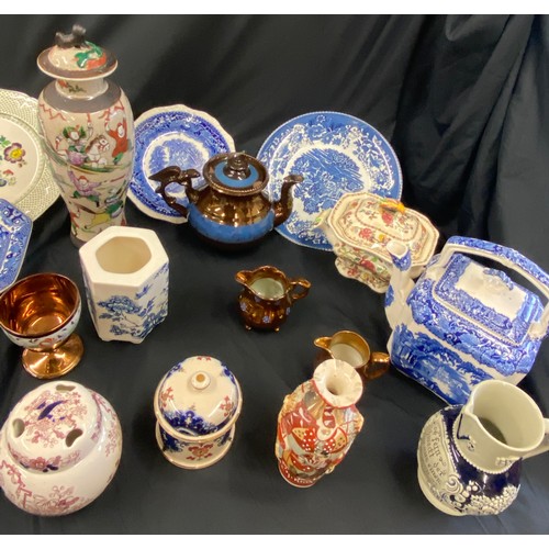 244 - Large selection of miscellaneous pottery includes Lidded vase, Masons etc