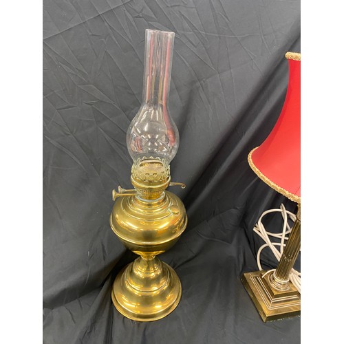 192 - Vintage oil lamp and a brass based lamp, untested