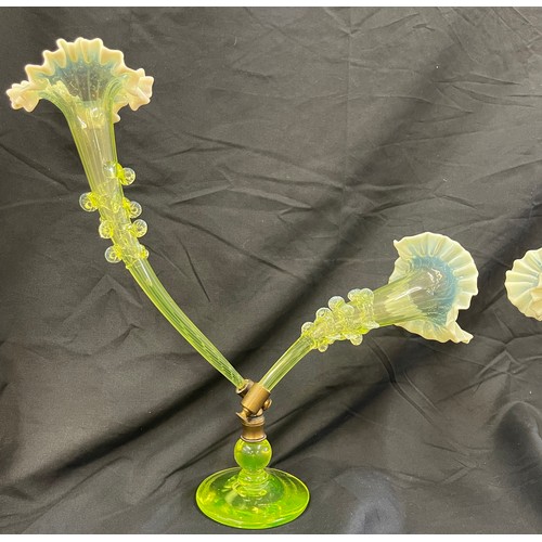 89 - Vaseline glass Epergne, overall good condition, approximate height