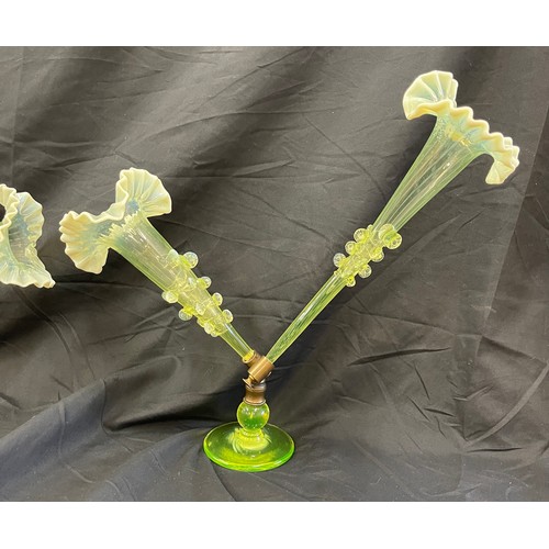 89 - Vaseline glass Epergne, overall good condition, approximate height