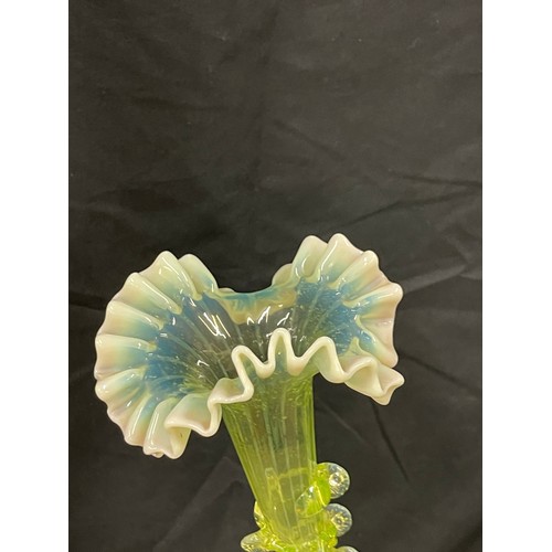 89 - Vaseline glass Epergne, overall good condition, approximate height