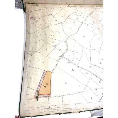 135 - Two Ordinance Survey maps depicting Burton Overy dated 1886. Canvas with fabric trim around the edge... 