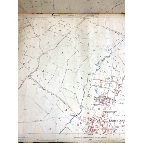 135 - Two Ordinance Survey maps depicting Burton Overy dated 1886. Canvas with fabric trim around the edge... 