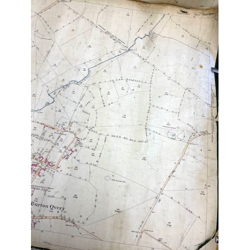 135 - Two Ordinance Survey maps depicting Burton Overy dated 1886. Canvas with fabric trim around the edge... 