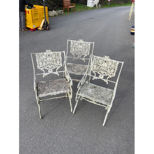 100K - Three vintage iron garden chairs