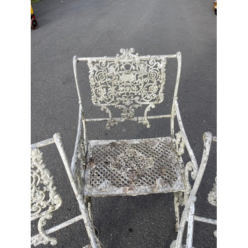 100K - Three vintage iron garden chairs