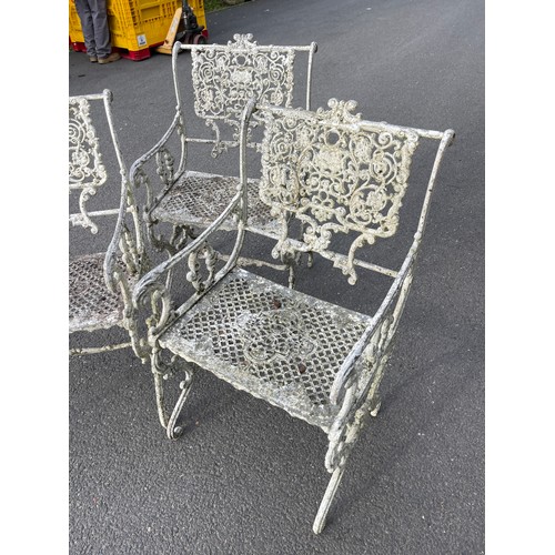 100K - Three vintage iron garden chairs