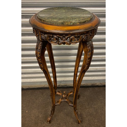 365 - Vintage plant stand with marble top measures approx 36 inches tall by 16 inches diameter