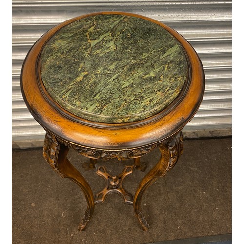 365 - Vintage plant stand with marble top measures approx 36 inches tall by 16 inches diameter