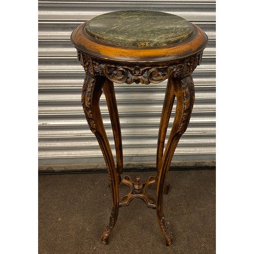 365 - Vintage plant stand with marble top measures approx 36 inches tall by 16 inches diameter