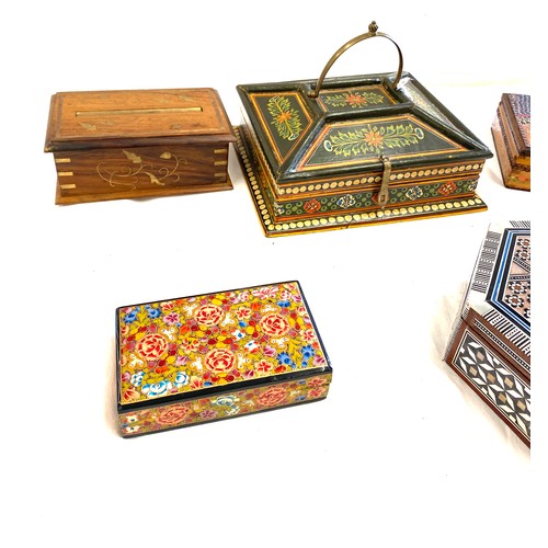 68 - Large selection of assorted vintage wooden boxes, includes stamp box, cigarette boxes, souvenir boxe... 