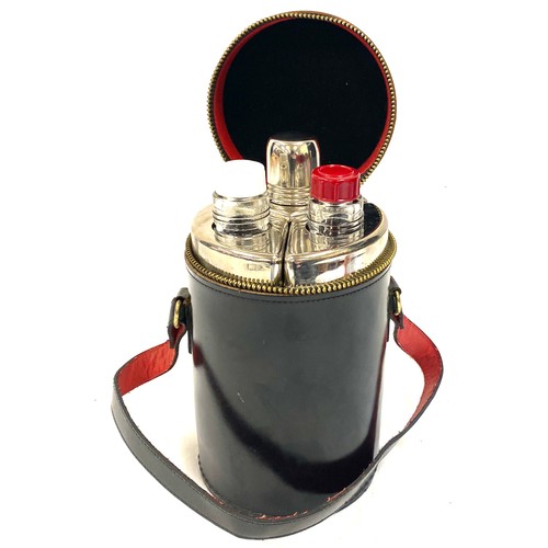 413 - Cased vintage triple flask set, not complete