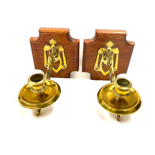 74 - Pair of vintage wooden and brass sconces