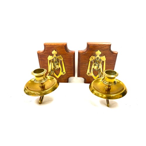 74 - Pair of vintage wooden and brass sconces