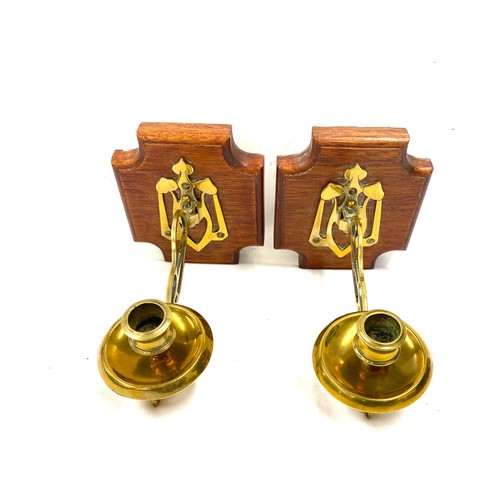 74 - Pair of vintage wooden and brass sconces