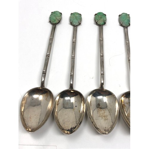 10 - Fine antique set of 6 chinese silver & jade tea spoons hallmarked TACK HING