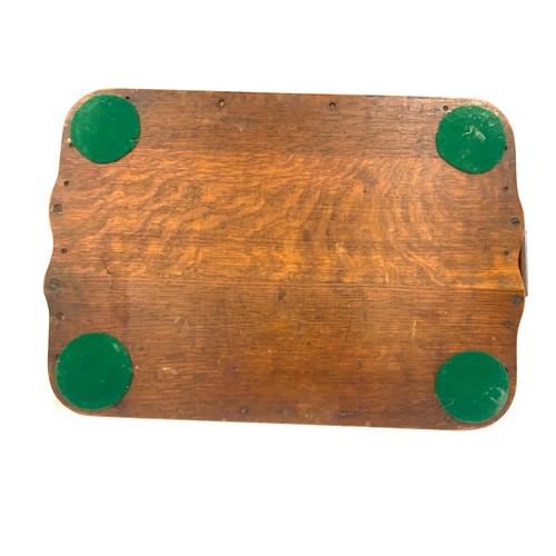 82 - Vintage oak and copper serving tray measures approx 24 inches wide 16 inches depth