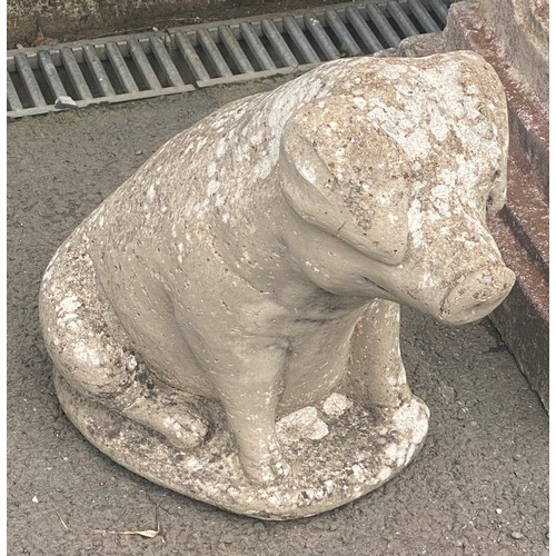 100M - Concrete pig ornament measures approx 16 inches tall