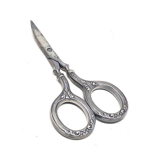 19 - Antique silver handle sewing scissors hallmarked birks sterling measure approx 9.7cm