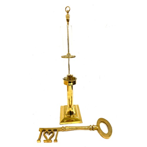 70 - Brass light and a large brass key