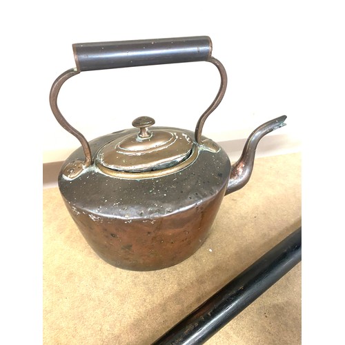 347 - Copper warming pan, copper kettle, chesnut roaster etc